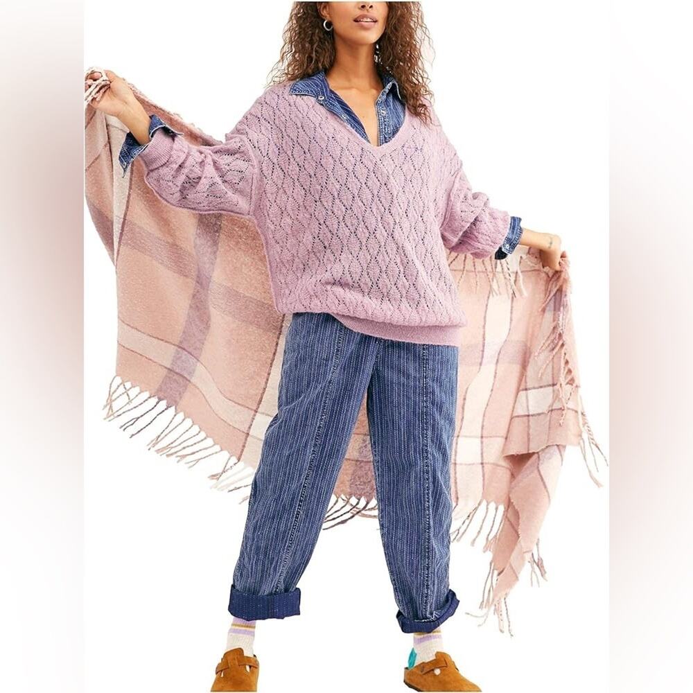 Free People‎ Say Hello Oversized Tunic Sweater Lavender purple wool alpaca